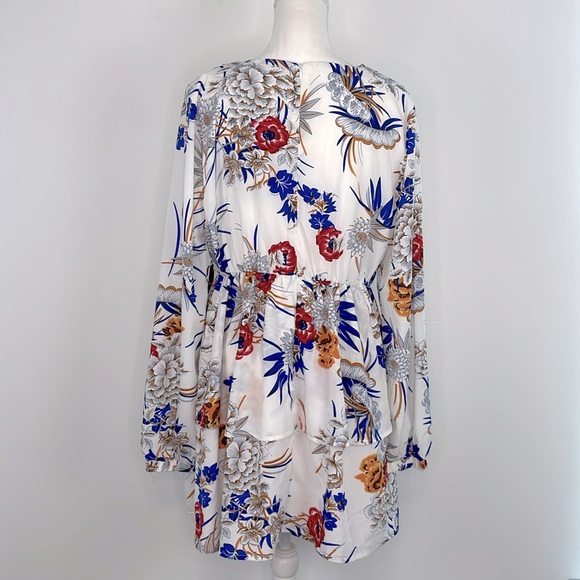 PLT Ice Grey Floral Chiffon Double Tier Plunge Skater Dress. US Size 10. NWT - Picture 7 of 16